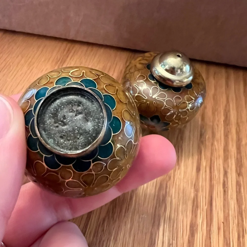 Vintage Chinese Cloisonne Salt and Pepper Shaker Set